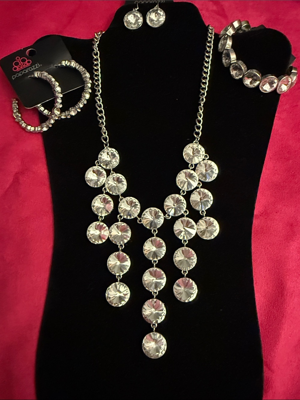 paparazzi Silver Crystal Cascade Necklace Set